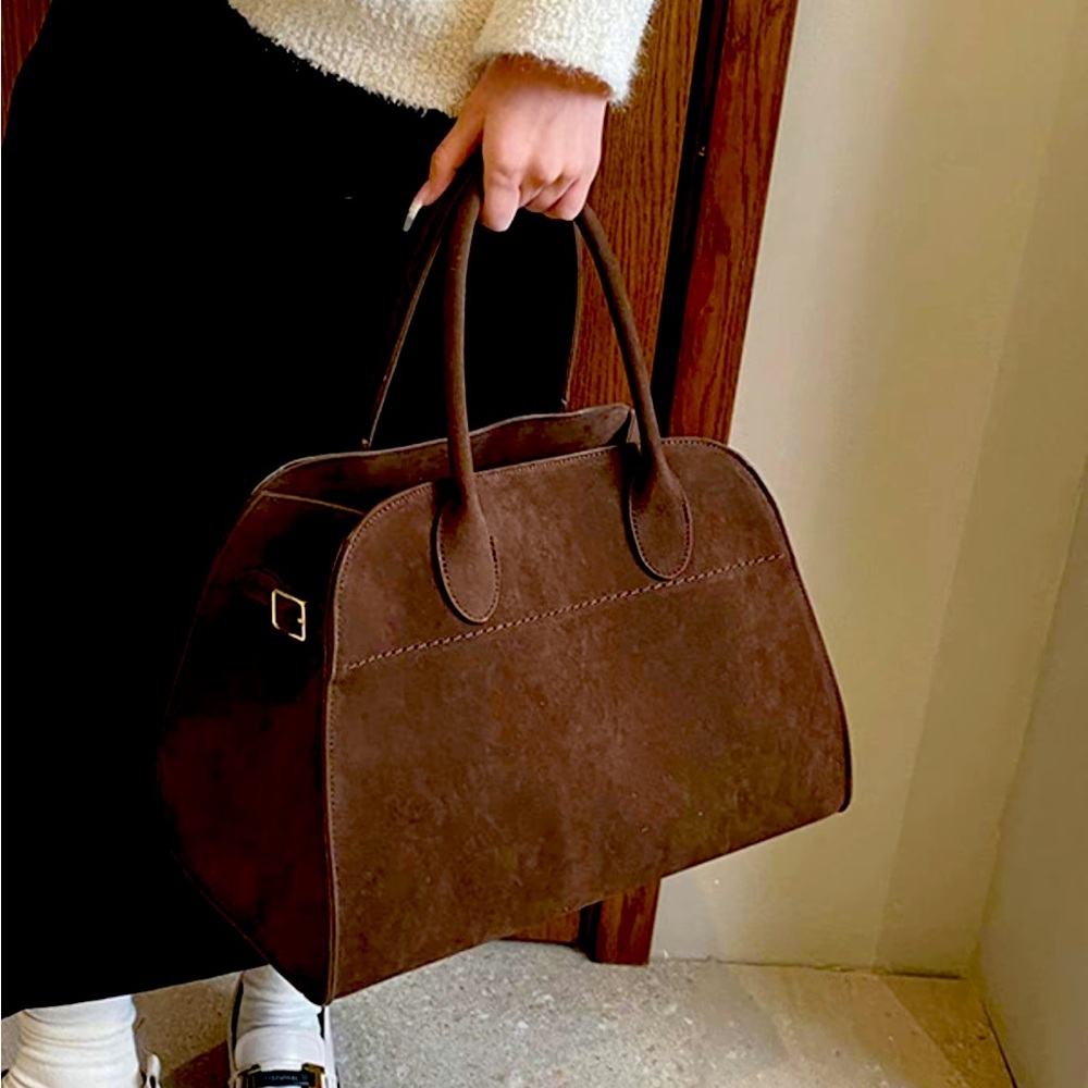 Woman’s Faux Suede Sachel Bag W/ Gold Hardware snap closure NWOT ~ LAST ONE